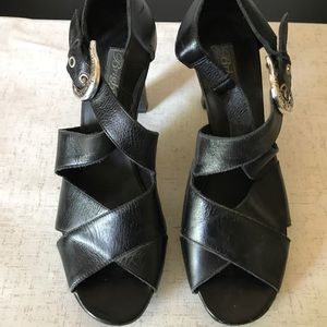Brighton Black Buckle Strap Heels